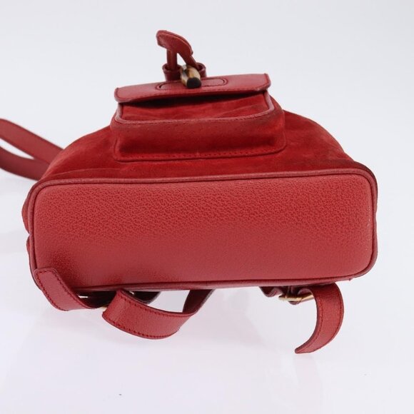 GUCCI Bamboo Backpack Suede Leather Red Gold Auth - Picture 6 of 16